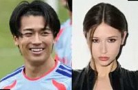 注目を集めている中村敬斗とイタリア人モデルのサマンサ（写真左／共同通信社、右／サマンサさんのインスタグラムより）